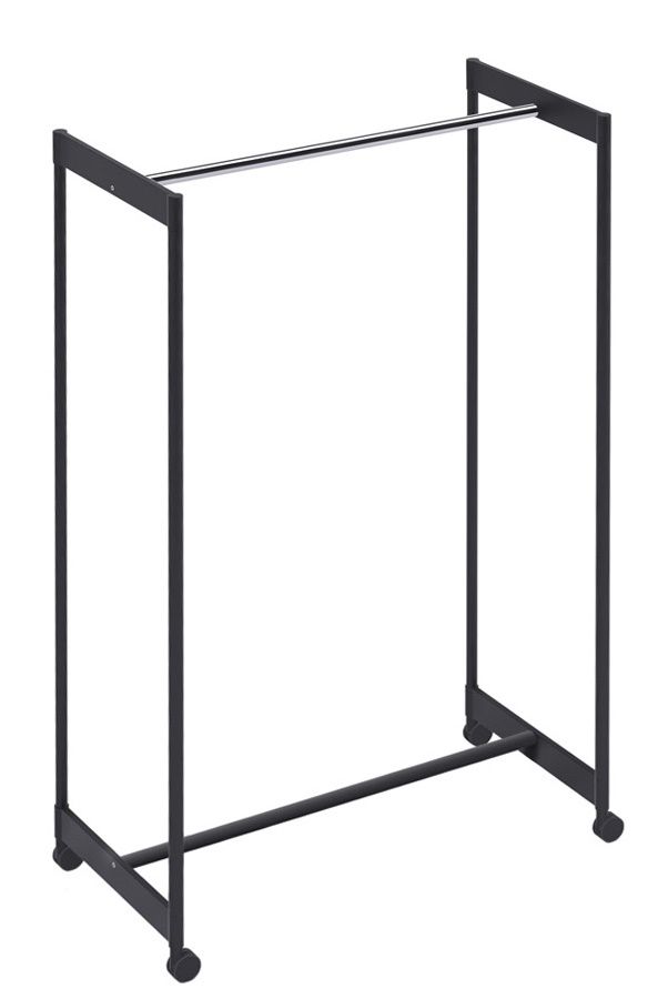 Schwarzer Rexite Kleiderständer für Meetingräume mit Rollen und minimalistischem Design. Kleiderbügelständer für Büro.